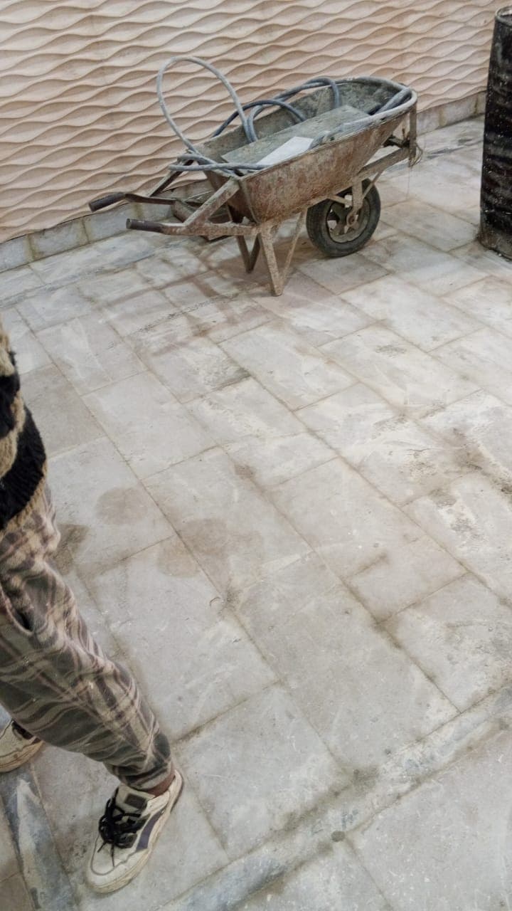 Marble floor slabs laid in an open courtyard, before polishing